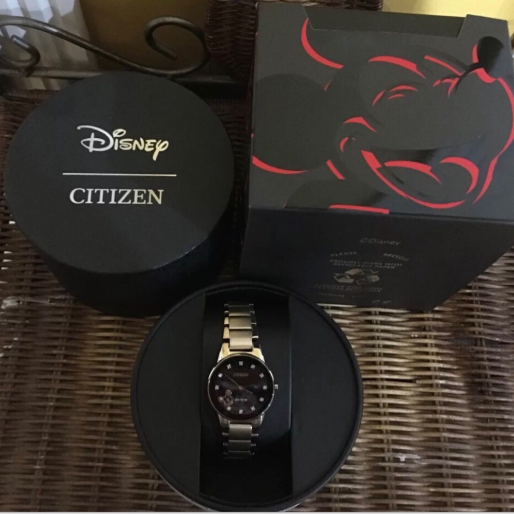 Womens Citizen Eco-Drive Mickey Mouse Diamond Accent Watch Rose Gold Tone New